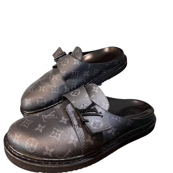 LOUIS VUITTON Men Easy Mule slip-on style shoe in black and grey Size USA 10 EUC - Picture 2 of 10